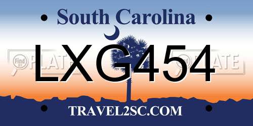 LXG454 South Carolina License Plate