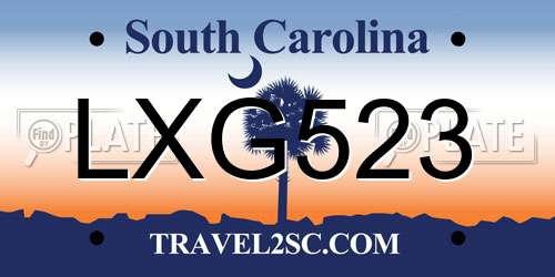 LXG523 South Carolina License Plate