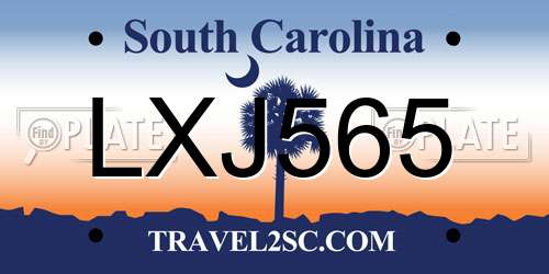 LXJ565 South Carolina License Plate