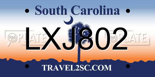 LXJ802 South Carolina License Plate