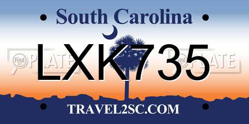 LXK735 South Carolina License Plate