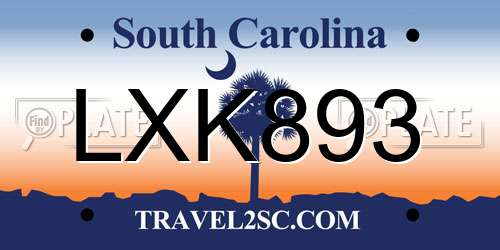 LXK893 South Carolina License Plate