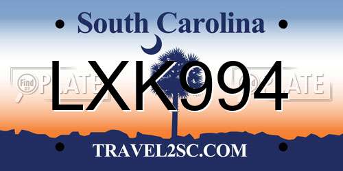 LXK994 South Carolina License Plate