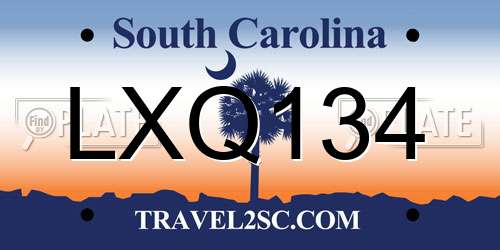 LXQ134 South Carolina License Plate