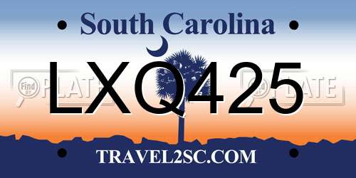 LXQ425 South Carolina License Plate