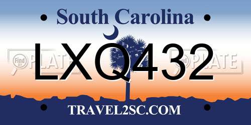 LXQ432 South Carolina License Plate