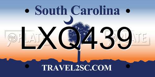 LXQ439 South Carolina License Plate