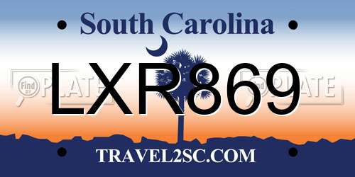 LXR869 South Carolina License Plate