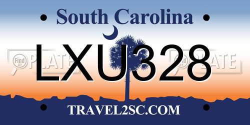 LXU328 South Carolina License Plate