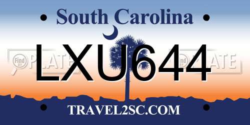 LXU644 South Carolina License Plate