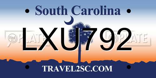 LXU792 South Carolina License Plate