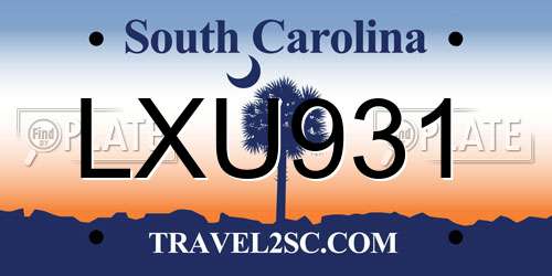 LXU931 South Carolina License Plate