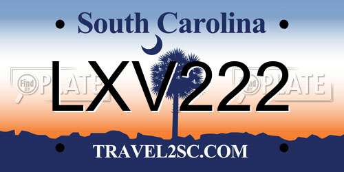 LXV222 South Carolina License Plate