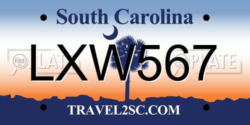 LXW567 South Carolina License Plate