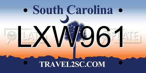 LXW961 South Carolina License Plate