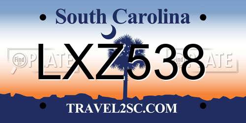 LXZ538 South Carolina License Plate