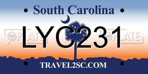 LYC231 South Carolina License Plate