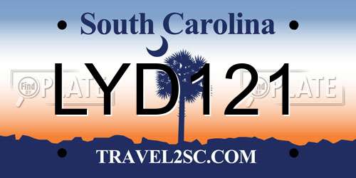 LYD121 South Carolina License Plate