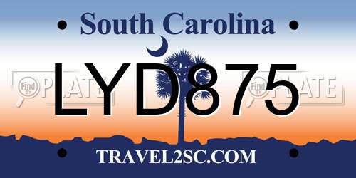 LYD875 South Carolina License Plate