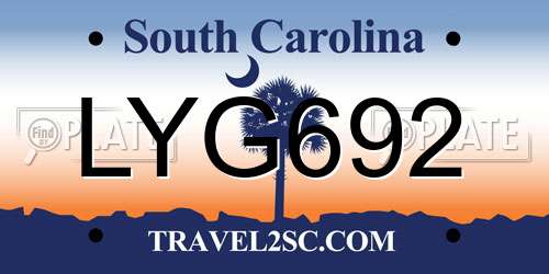 LYG692 South Carolina License Plate