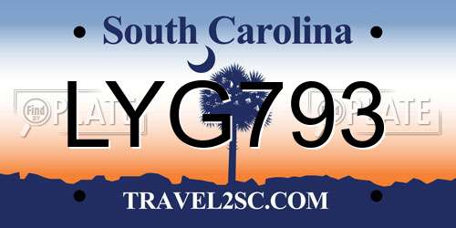 LYG793 South Carolina License Plate