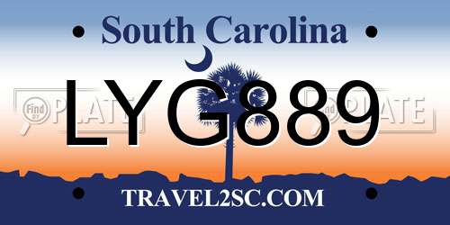 LYG889 South Carolina License Plate