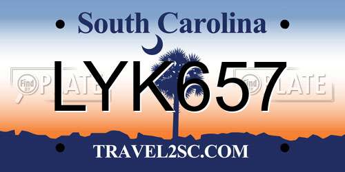 LYK657 South Carolina License Plate