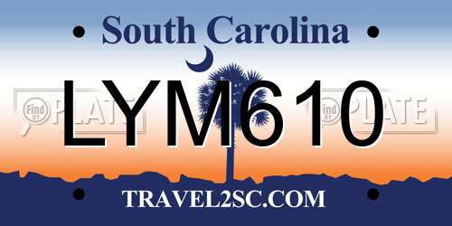 LYM610 South Carolina License Plate