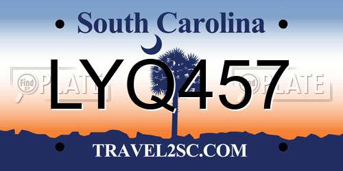 LYQ457 South Carolina License Plate