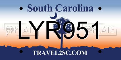 LYR951 South Carolina License Plate