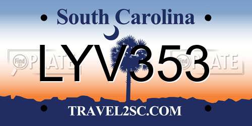 LYV353 South Carolina License Plate