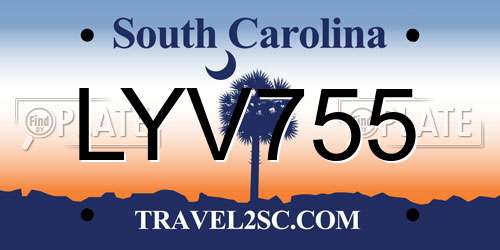 LYV755 South Carolina License Plate
