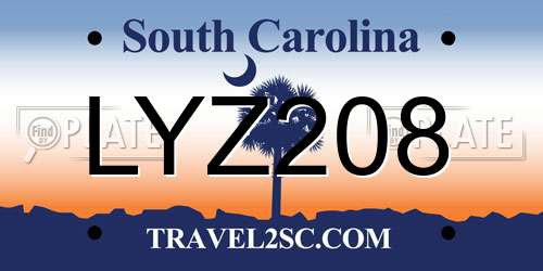 LYZ208 South Carolina License Plate