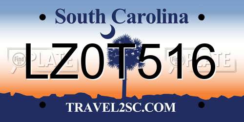 LZ0T516 South Carolina License Plate