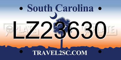 LZ23630 South Carolina License Plate