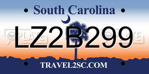 LZ2B299 South Carolina License Plate