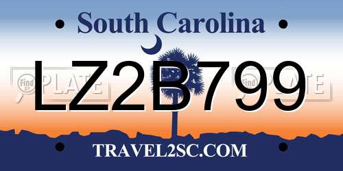 LZ2B799 South Carolina License Plate
