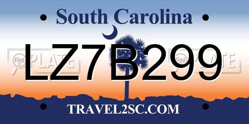 LZ7B299 South Carolina License Plate