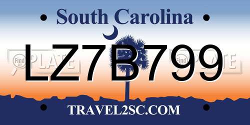 LZ7B799 South Carolina License Plate