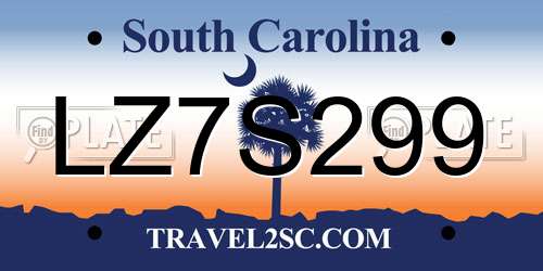 LZ7S299 South Carolina License Plate