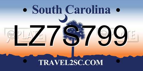 LZ7S799 South Carolina License Plate
