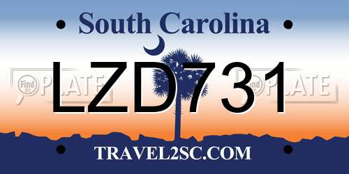 LZD731 South Carolina License Plate