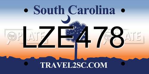 LZE478 South Carolina License Plate