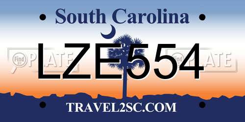 LZE554 South Carolina License Plate