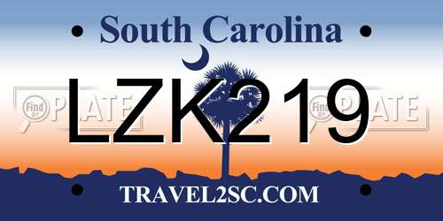 LZK219 South Carolina License Plate