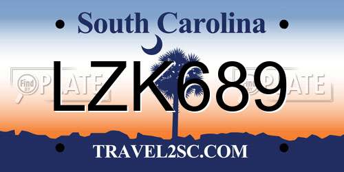 LZK689 South Carolina License Plate