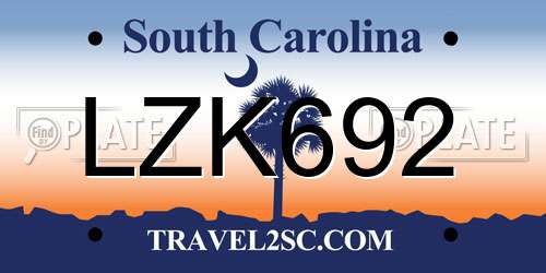 LZK692 South Carolina License Plate