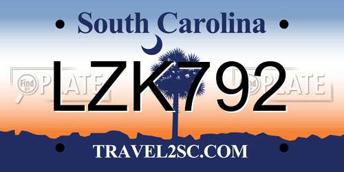 LZK792 South Carolina License Plate