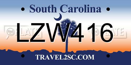 LZW416 South Carolina License Plate