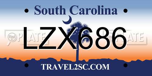 LZX686 South Carolina License Plate